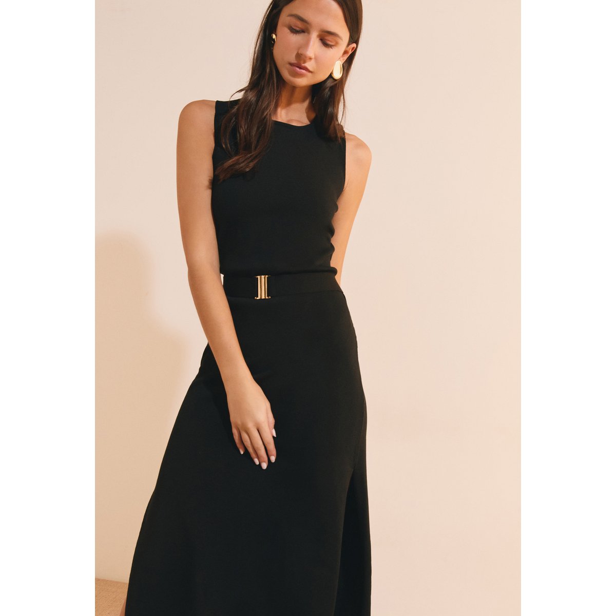 Robe longue ceinturée avec fente sur le côté ROMANO noir, ETAM