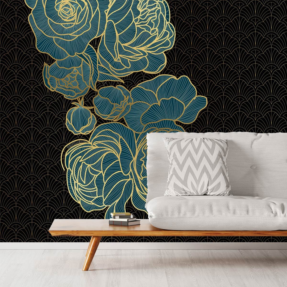 Papier peint, rose bleue noir, HEXOA