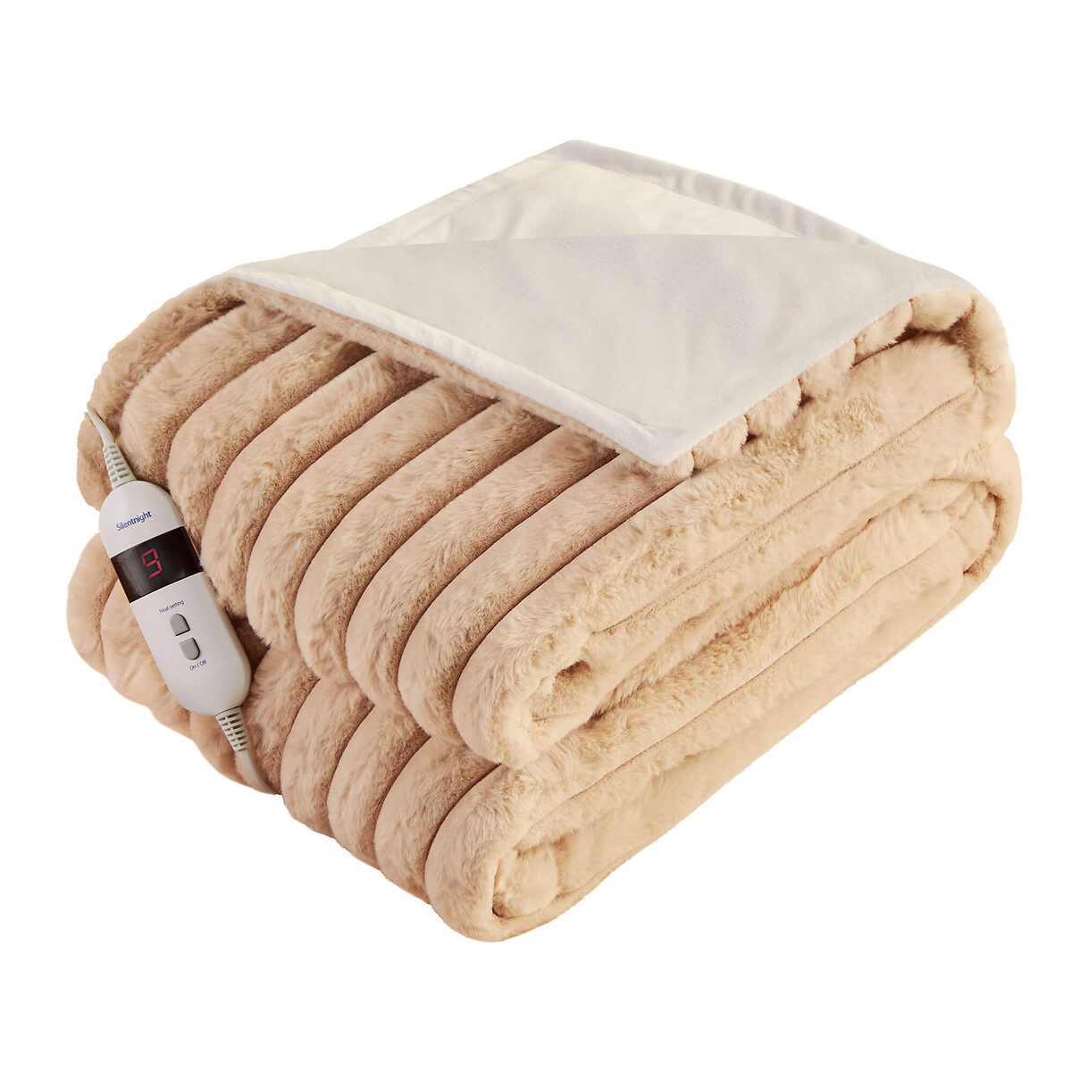 Faux Fur Ribbed Heated Throw natural, SILENTNIGHT