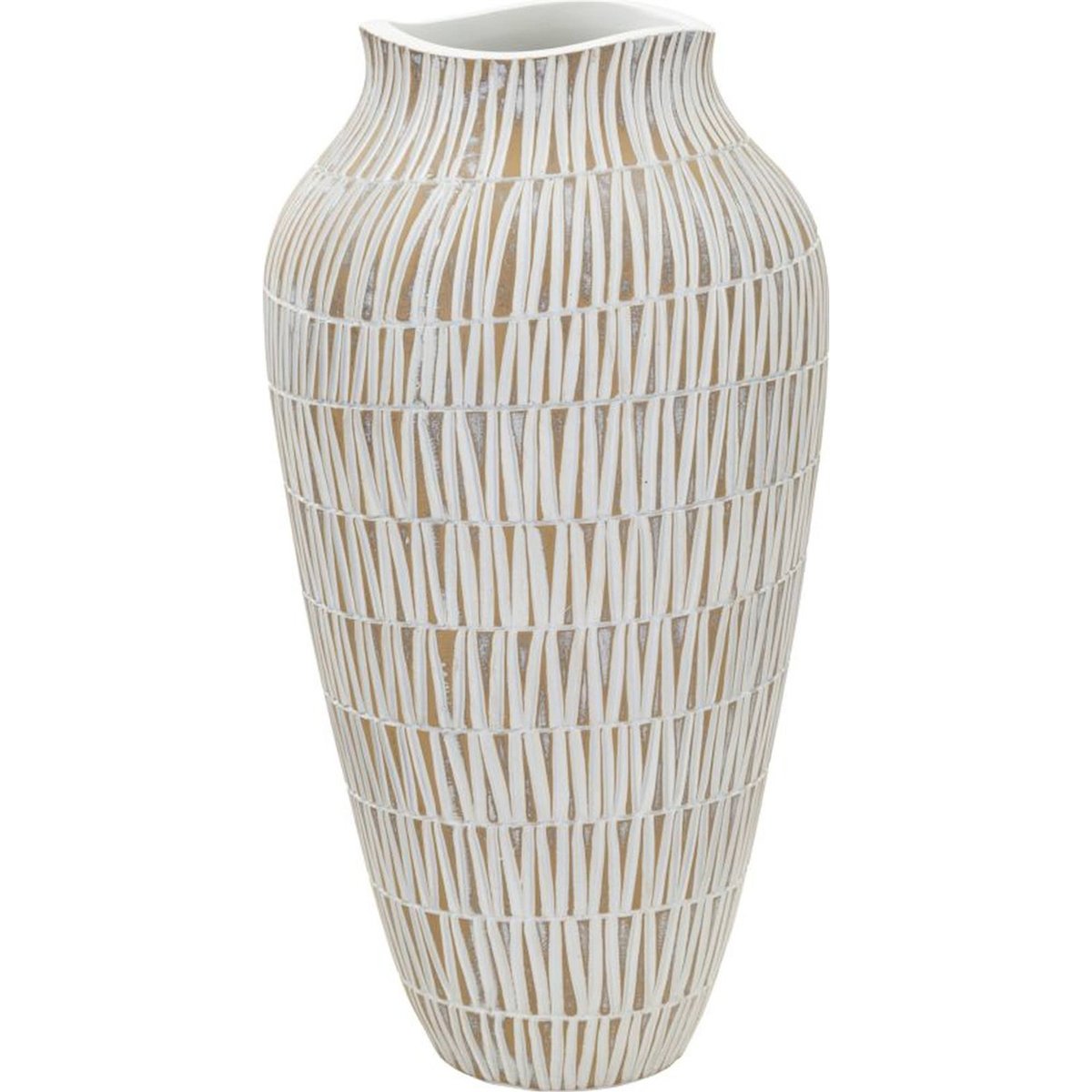 Vase motif géométrique gravé en relief MODERN doré et blanc, RECOLLECTION