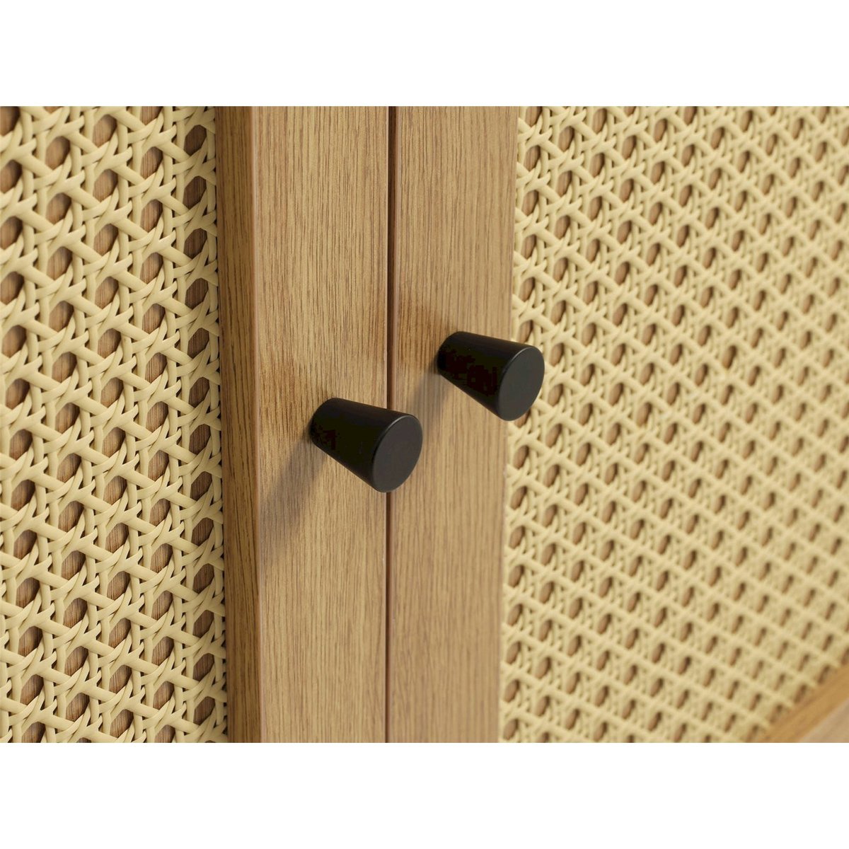 Buffet 3 portes effet cannage MOGEST beige et noir, RECOLLECTION