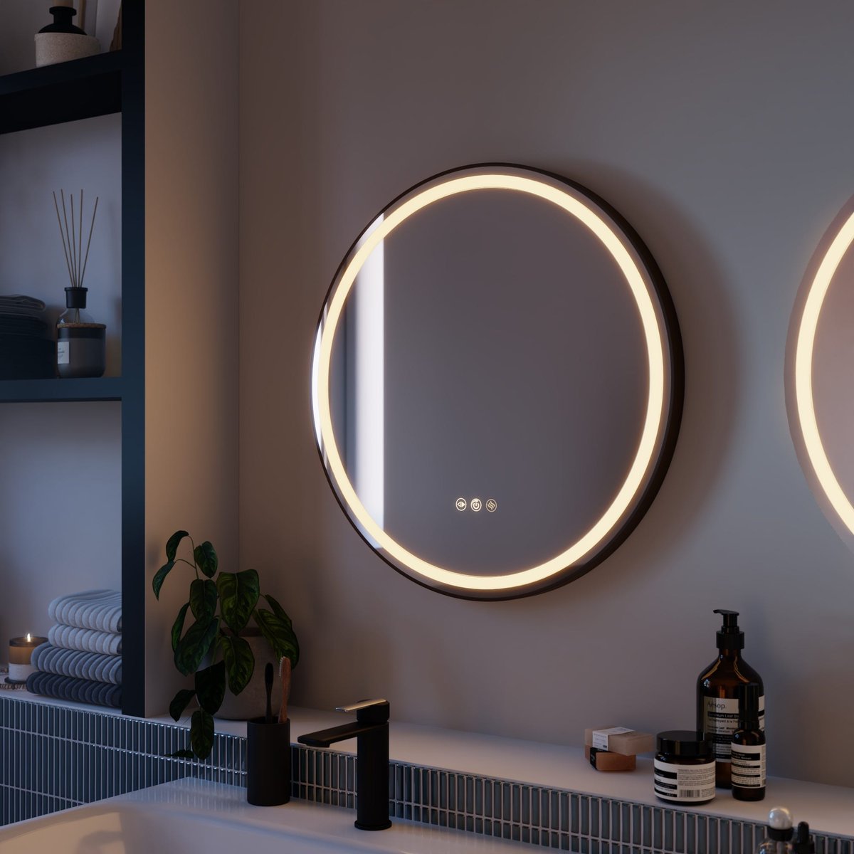Miroir de salle de bain lumineux, REMIX noir, SENSEA