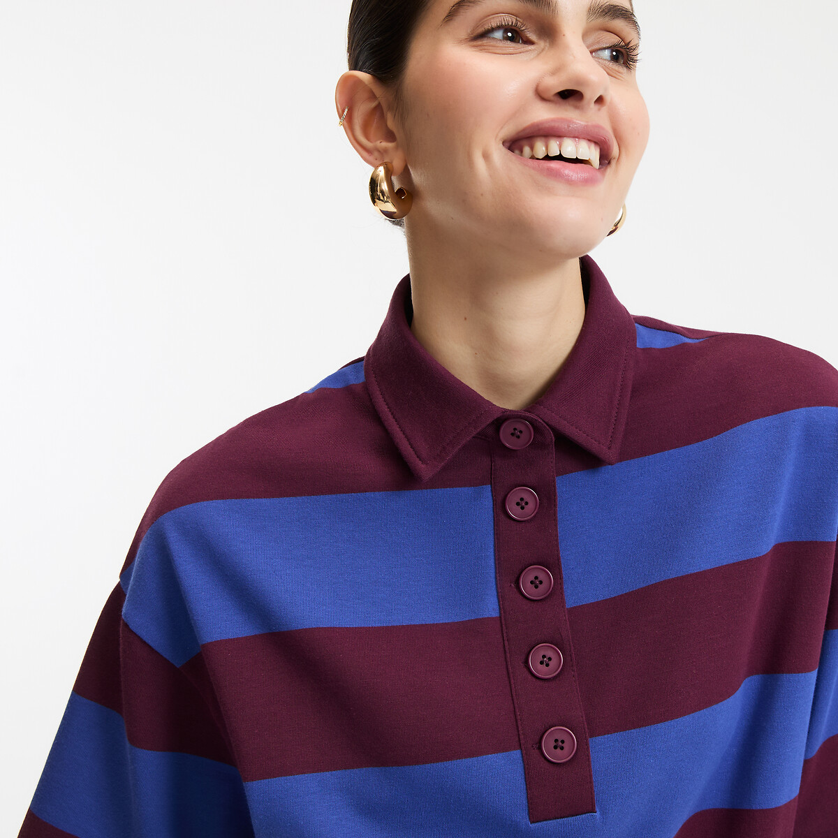 Robe col polo, à rayures, courte, manches courtes rayé bordeaux/bleu, LA REDOUTE COLLECTIONS
