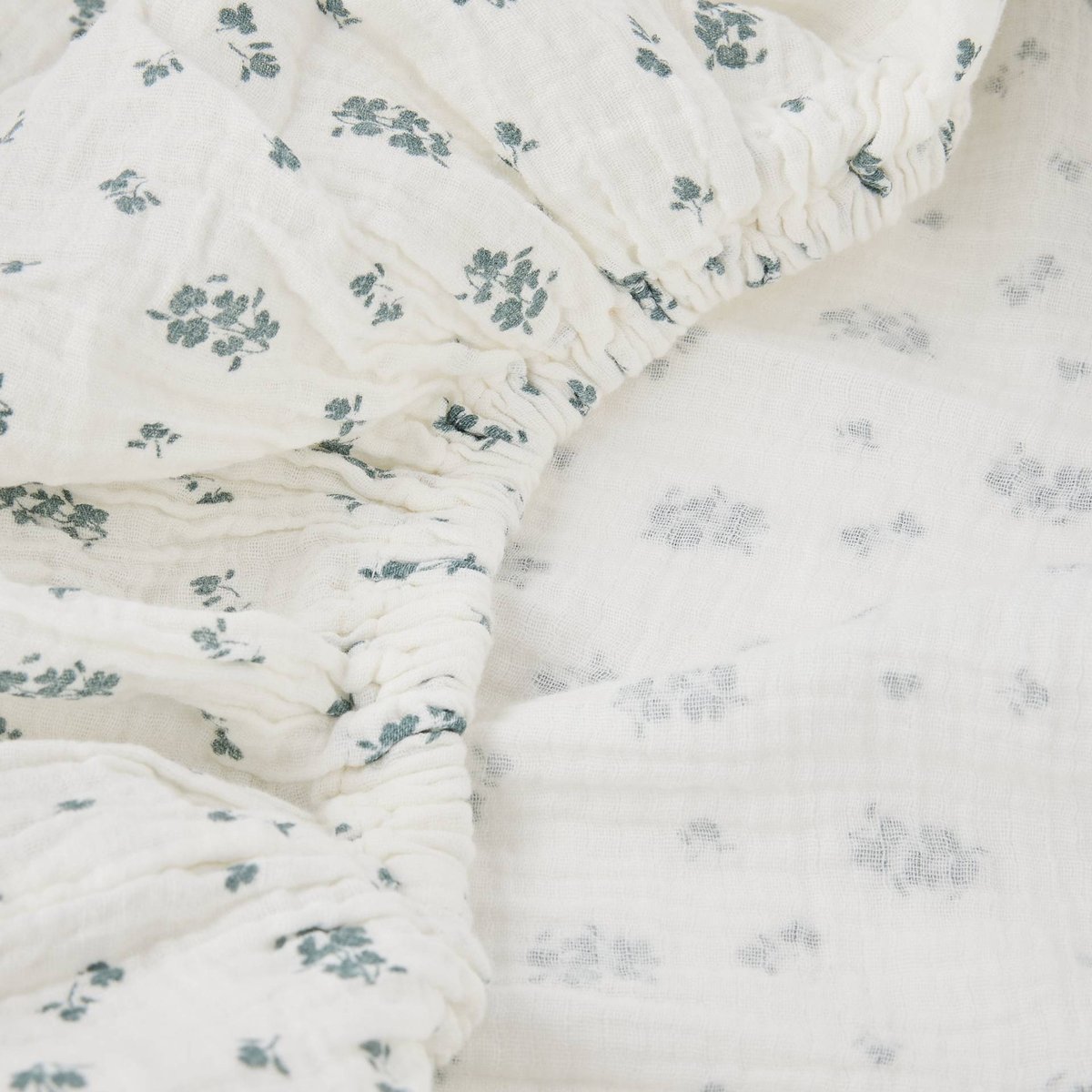 Drap housse, 160x200cm, imprimé, gaze de coton, 100% coton bio, Gots et Oekotex algue, MONOPRIX