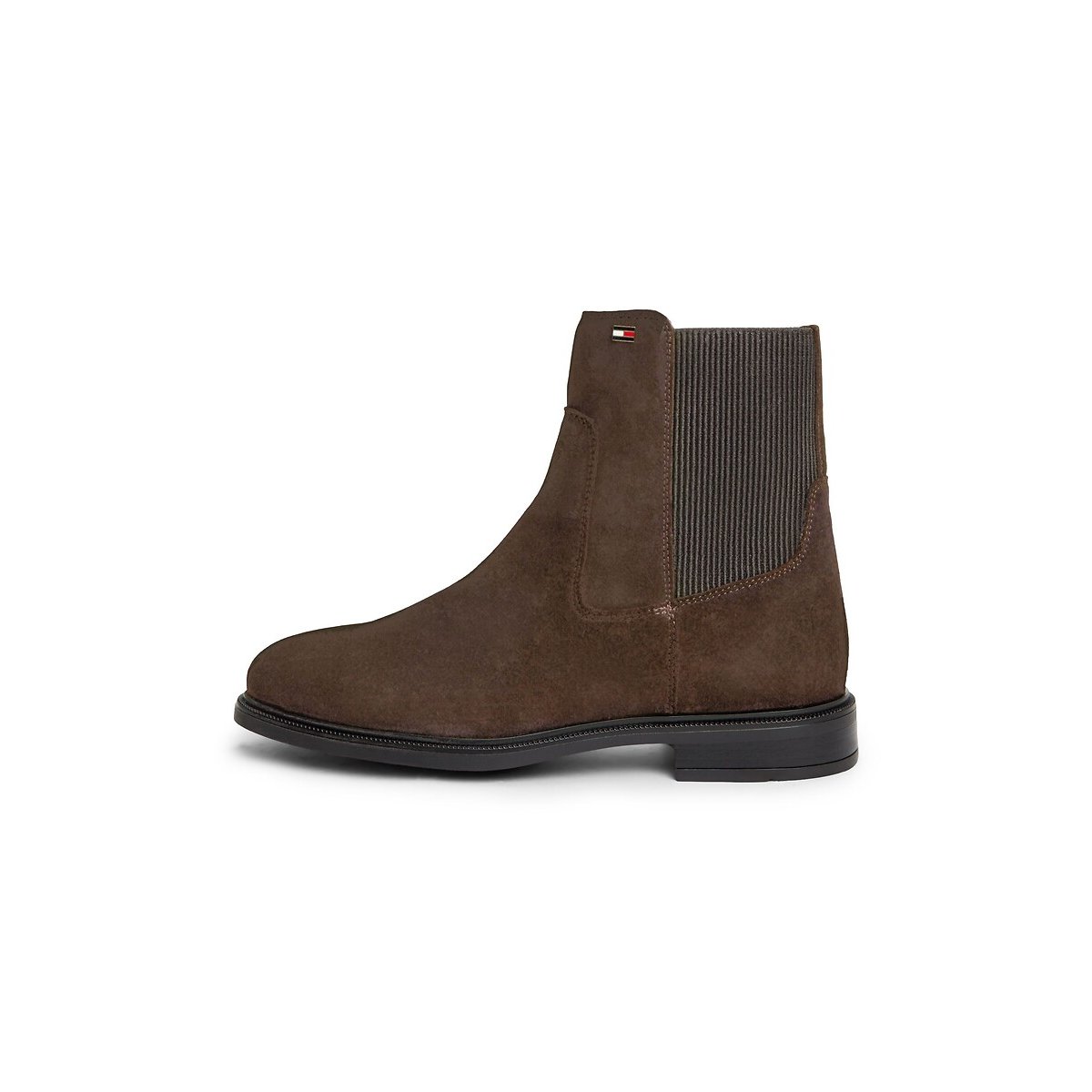 Stivaletti piatti in pelle scamosciata marrone scuro, TOMMY HILFIGER