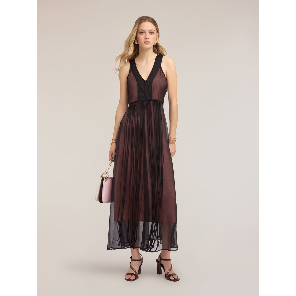 Robe longue ligne A avec franges noir, MOTIVI