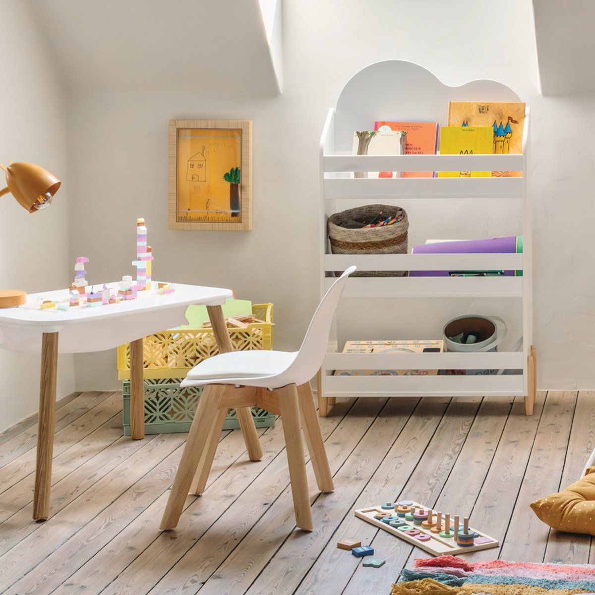 Bibliothèque enfant 3 niveaux en bois DOUCEUR blanc, ATMOSPHERA FOR KIDS