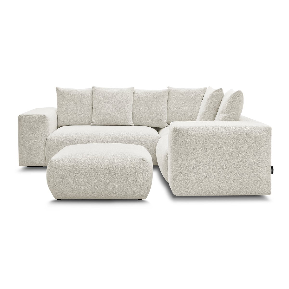 Canapé modulable 4 places en tissu chiné avec pouf, VOLTAIRE blanc, BOBOCHIC