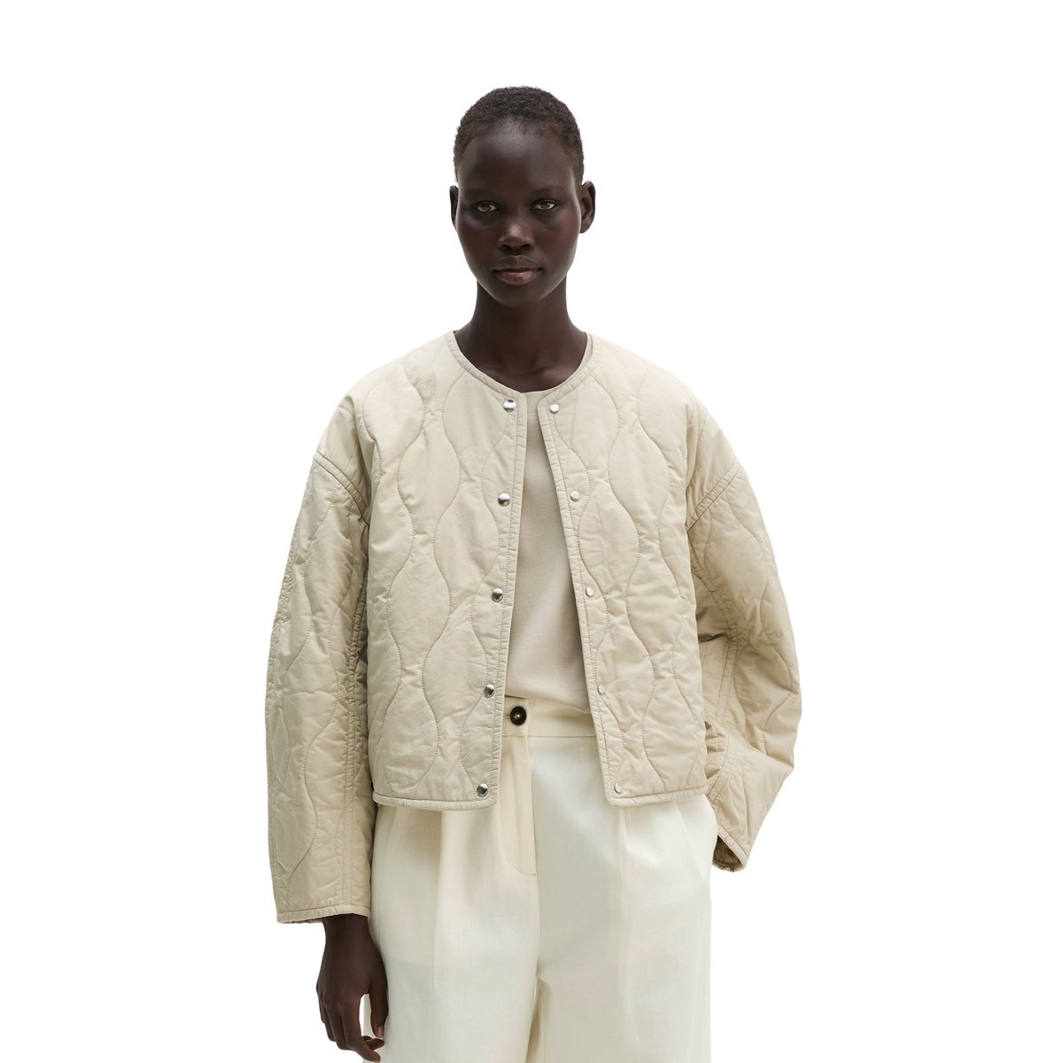 Veste matelassée en coton relaxed en twill hydrofuge beige, MARC O'POLO
