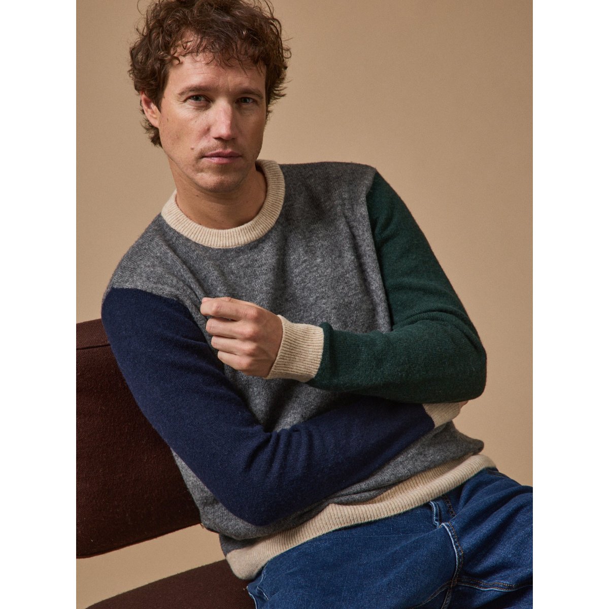 Pull colorblock gris chine moyen, CYRILLUS