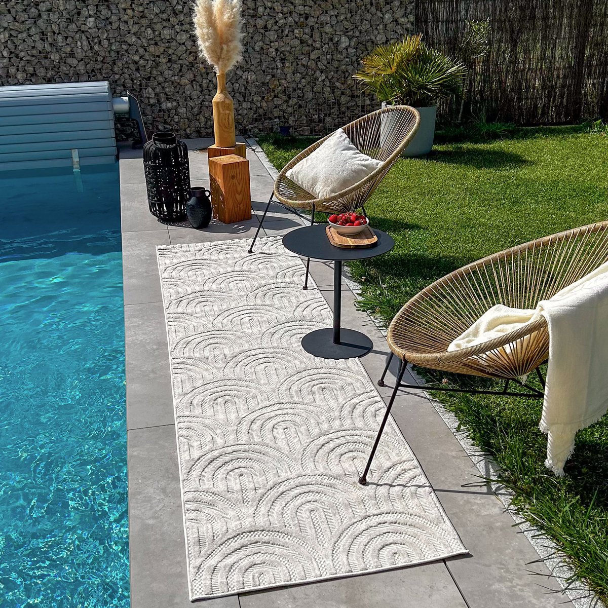 Tapis interieur exterieur à motif graphique SANTORINI blanc, NAZAR RUGS