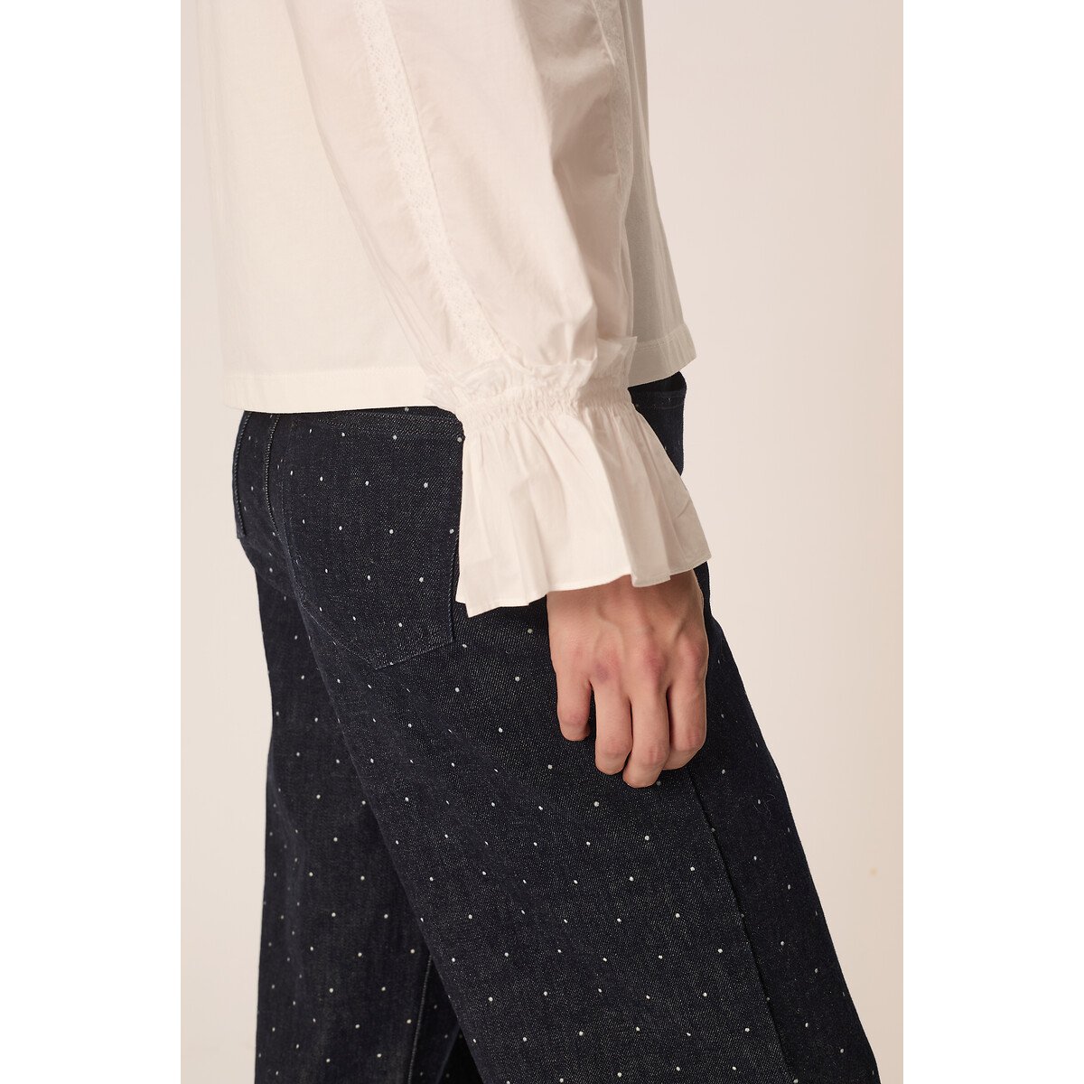 Blouse col rond à manches brodées, YELINDA ecru, DES PETITS HAUTS