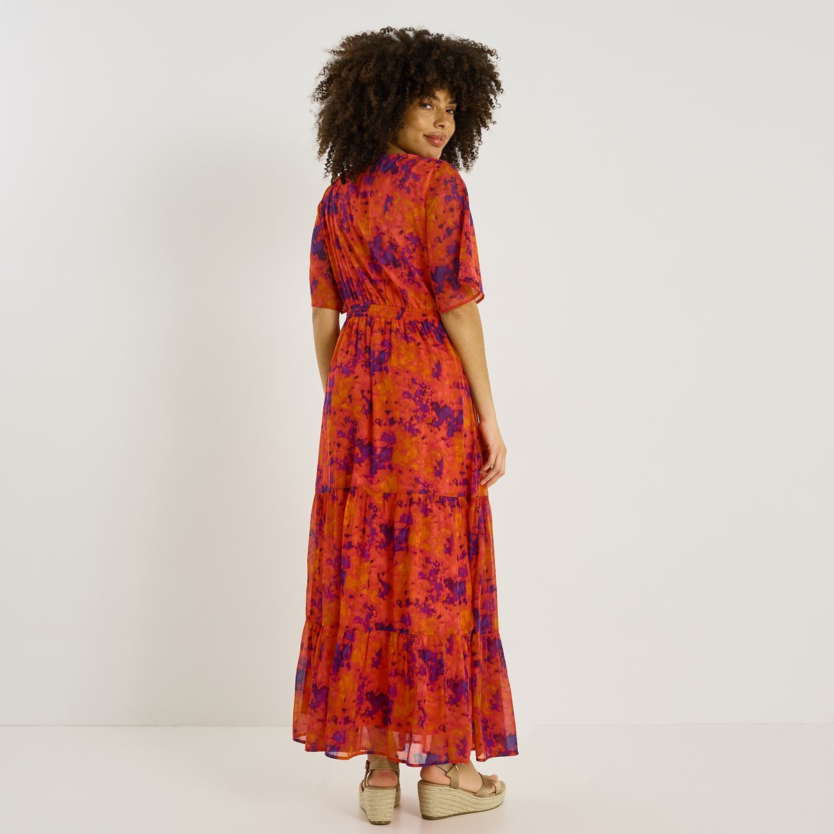 Robe longue habillée motif abstrait rose, GRAIN DE MALICE