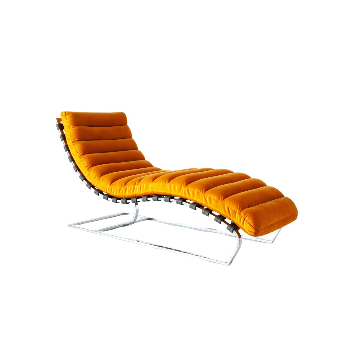 Chaise longue en velours et acier chromé WEIMAR orange, PRODUIT INTERIEUR BRUT