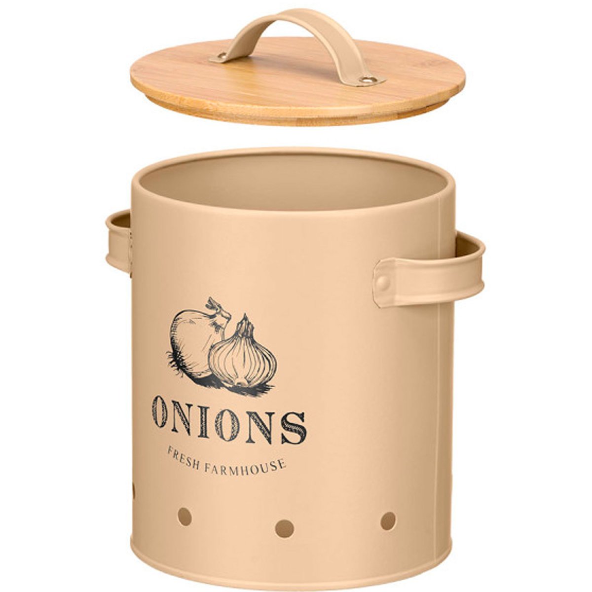 Boîte à oignons en métal beige et bambou 14x17.5x19.5cm beige, WADIGA