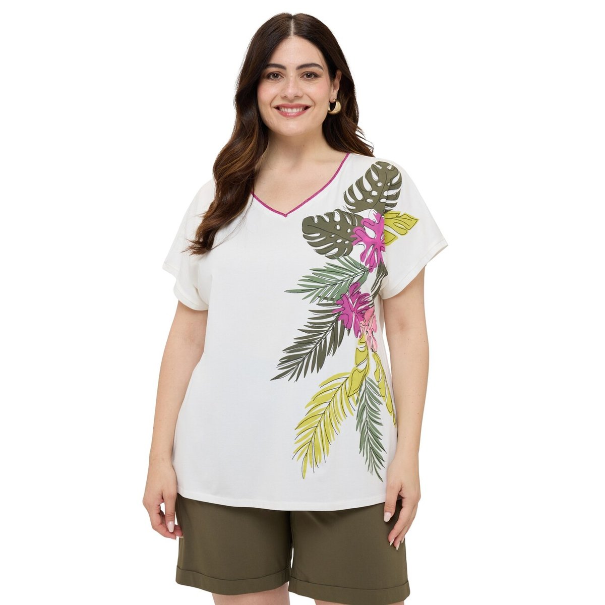 T-shirt à imprimé tropical noir, FIORELLA RUBINO
