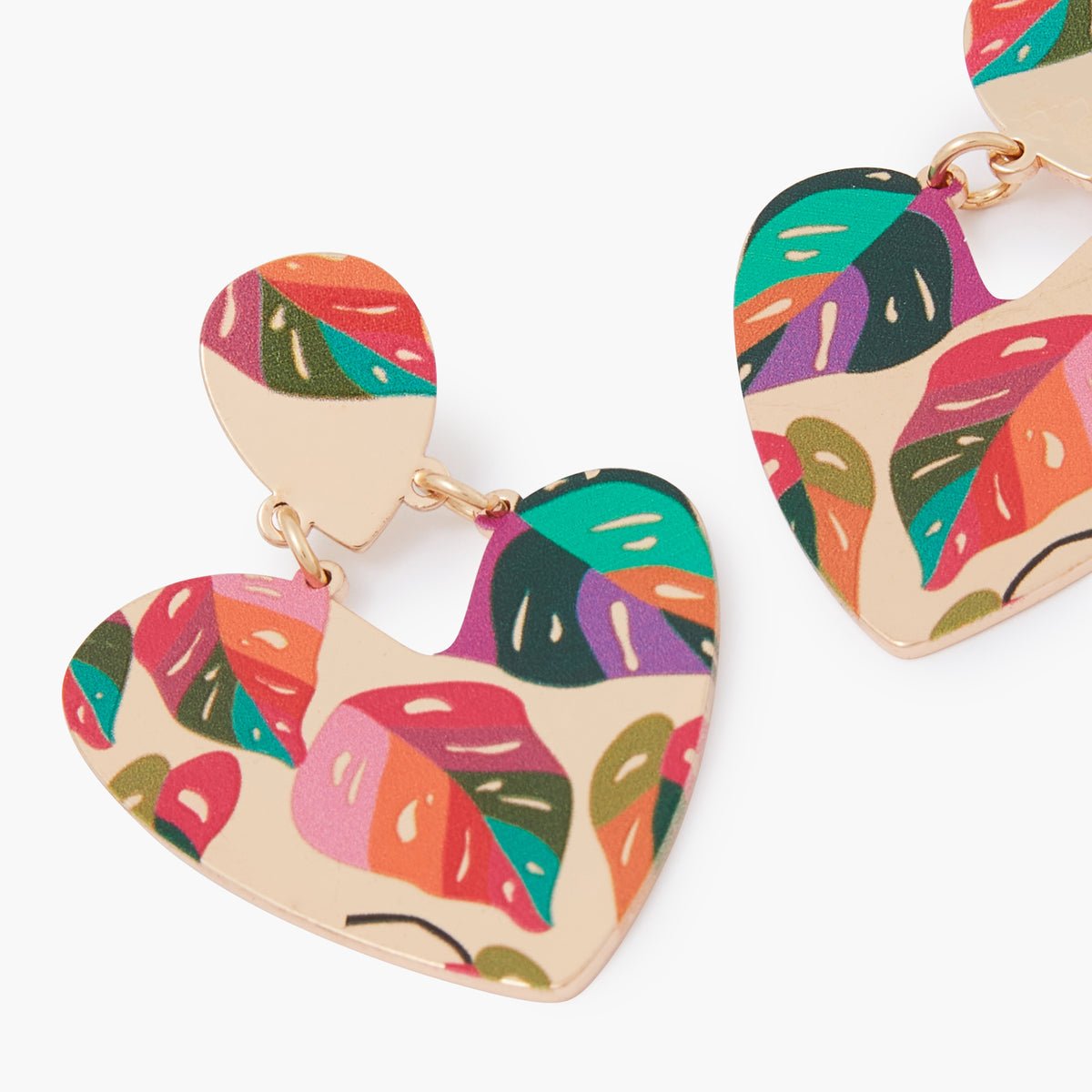 Boucles d'oreilles cœurs Balagane imprimé feuilles multicolore, BALABOOSTE