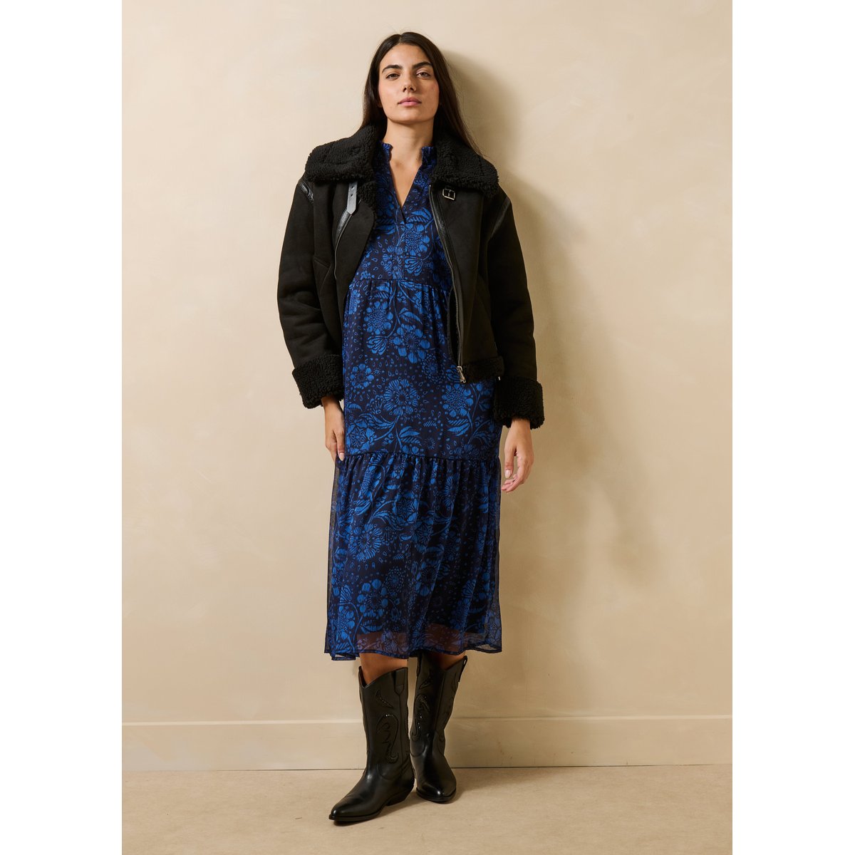 Blouson bomber fourré à zip noir, LA FEE MARABOUTEE