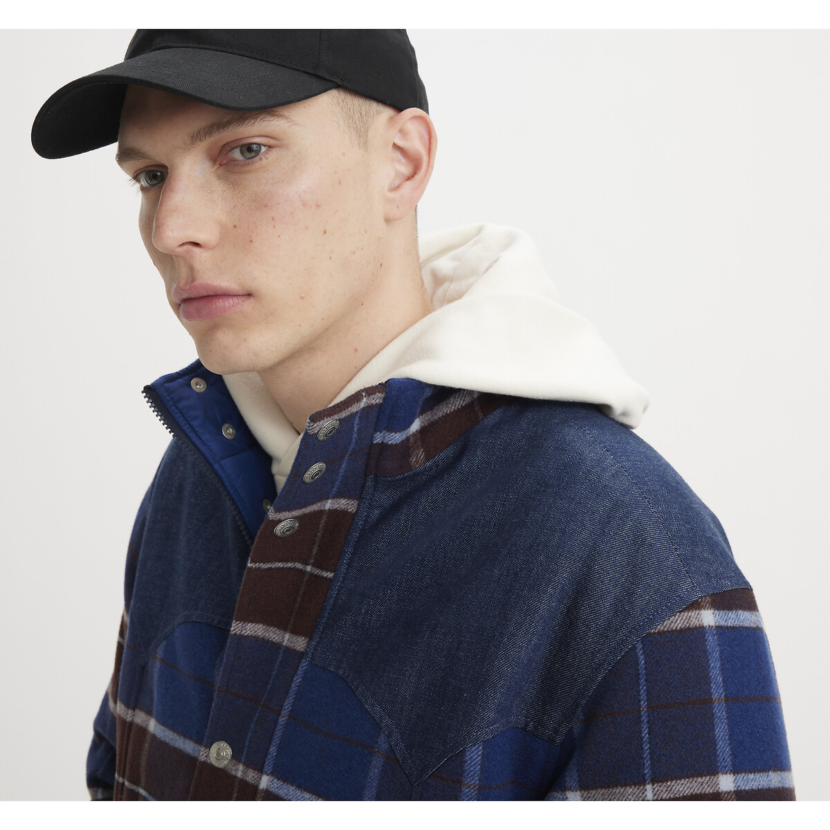 Blusão bimatéria, forro aos quadrados quadrados azuis/vermelhos, LEVI'S