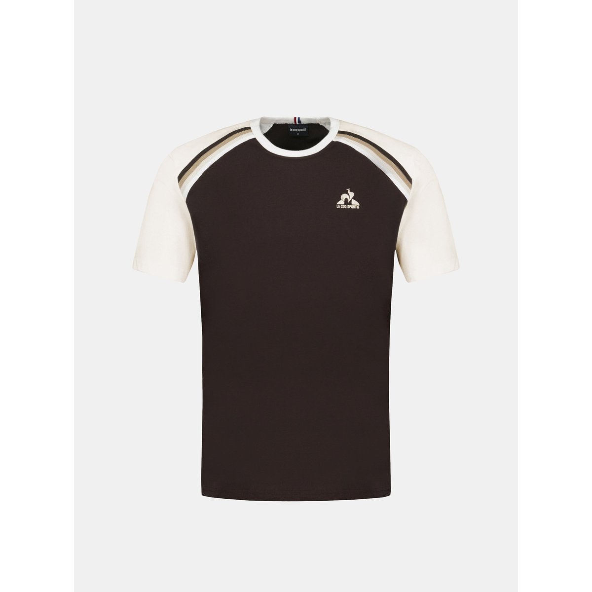 T-shirt en jersey de coton avec bandes rayées épaules Heritage marron fonce, LE COQ SPORTIF