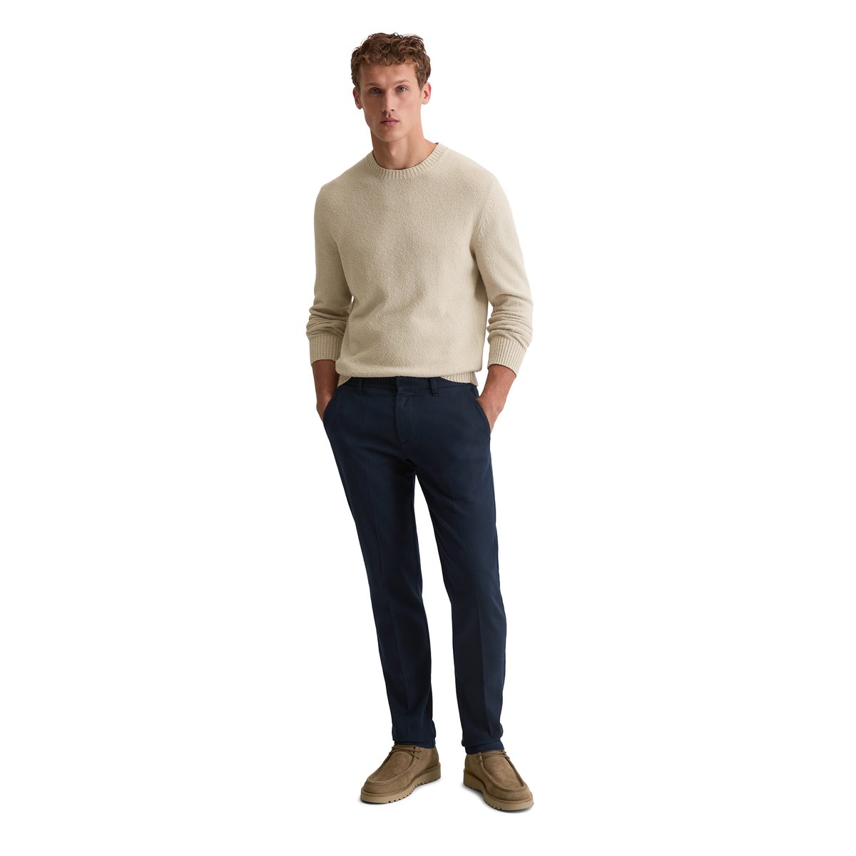 Pull bouclette regular en coton bio mélangé beige, MARC O'POLO