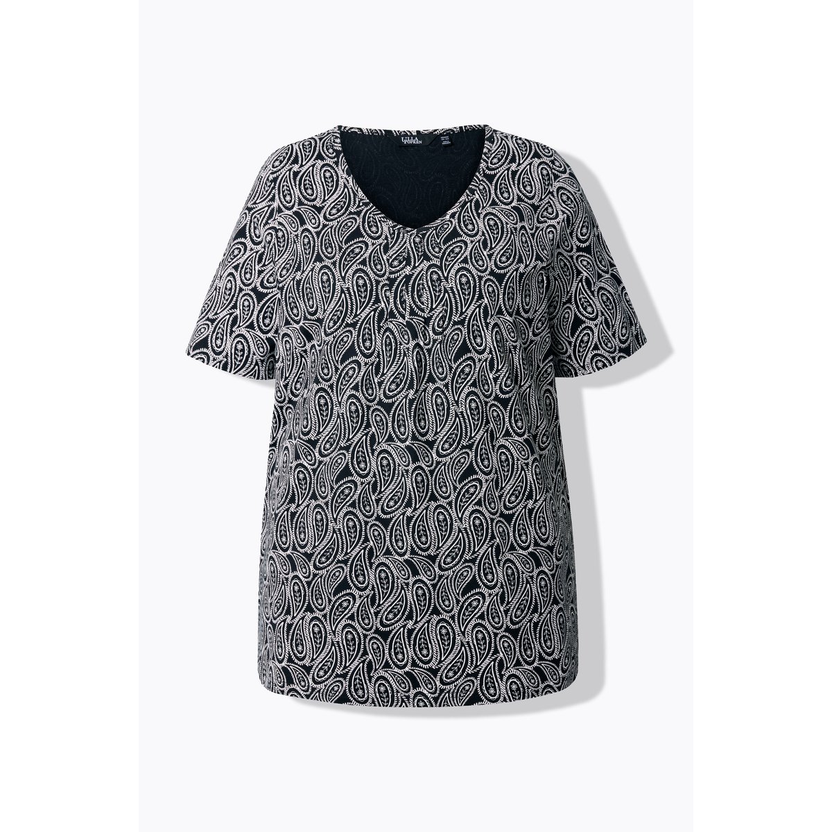 T-shirt avec plis fantaisie noir, ULLA POPKEN