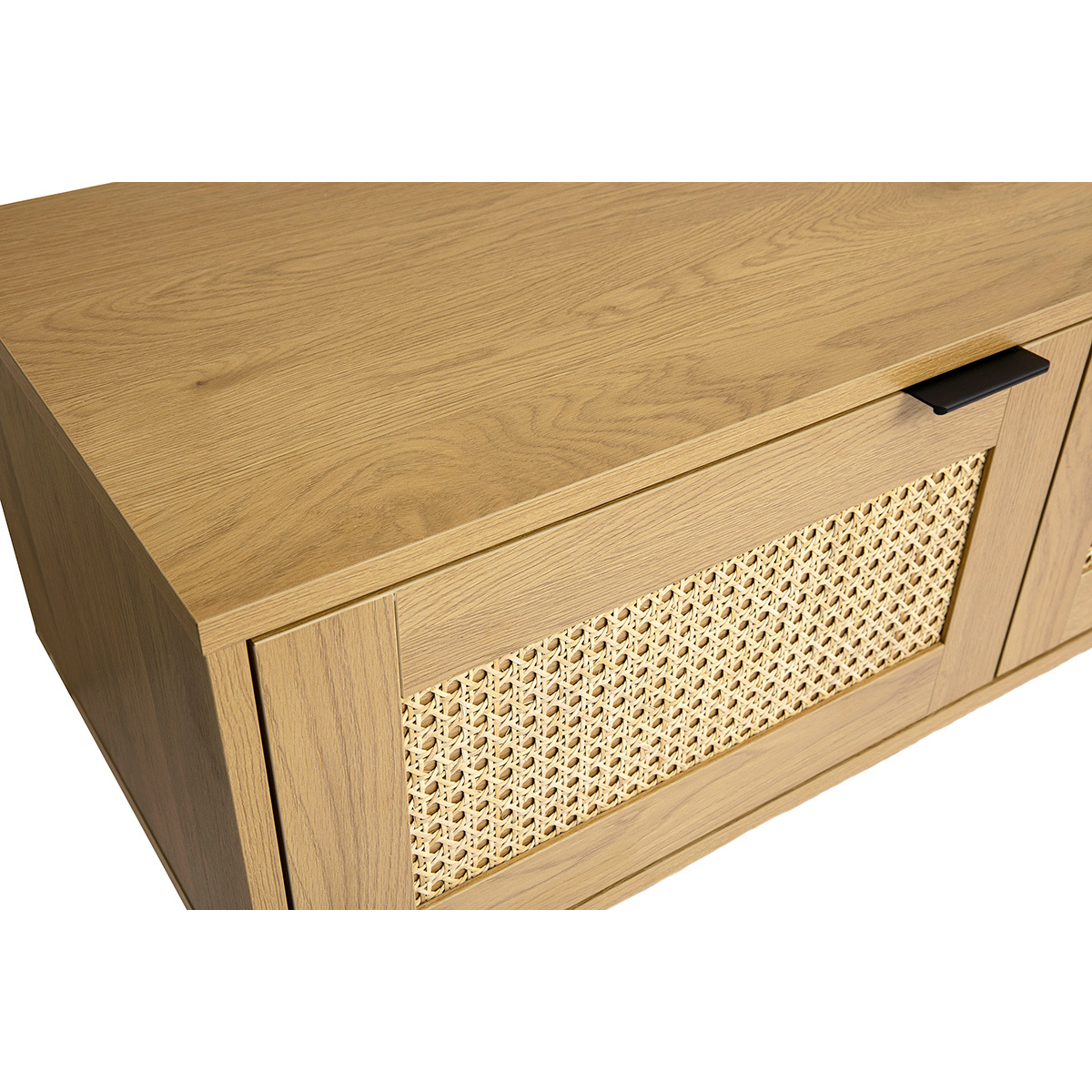 Meuble tv mural finition bois clair et cannage rotin 2 portes L150 cm MANILLE chêne clair, MILIBOO