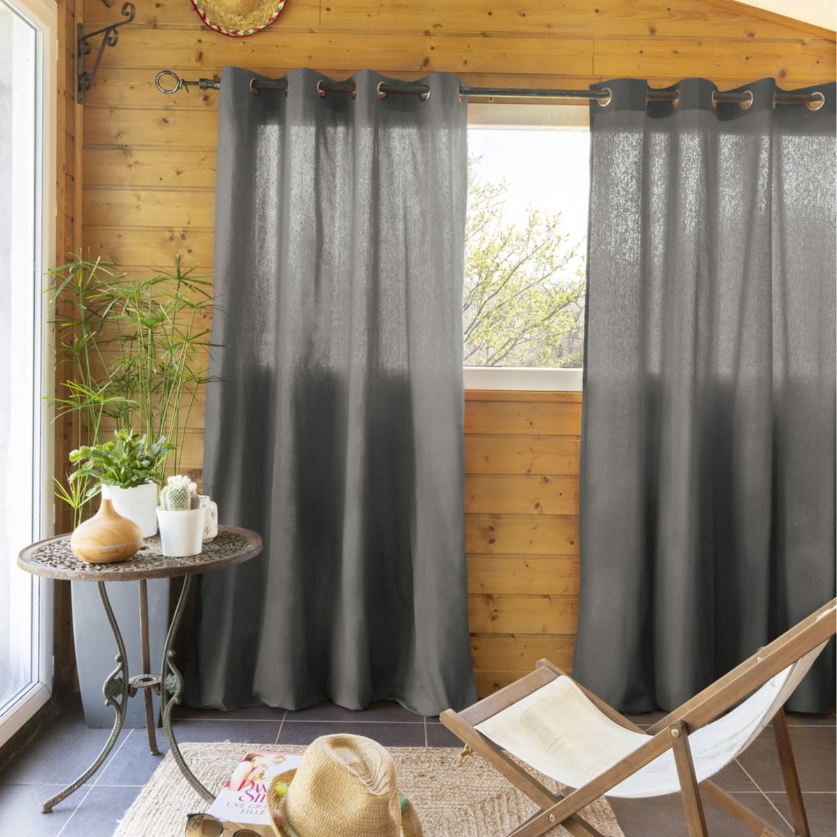 Rideau tamisant à œillets (lot de 2) anthracite, TERRE DE NUIT