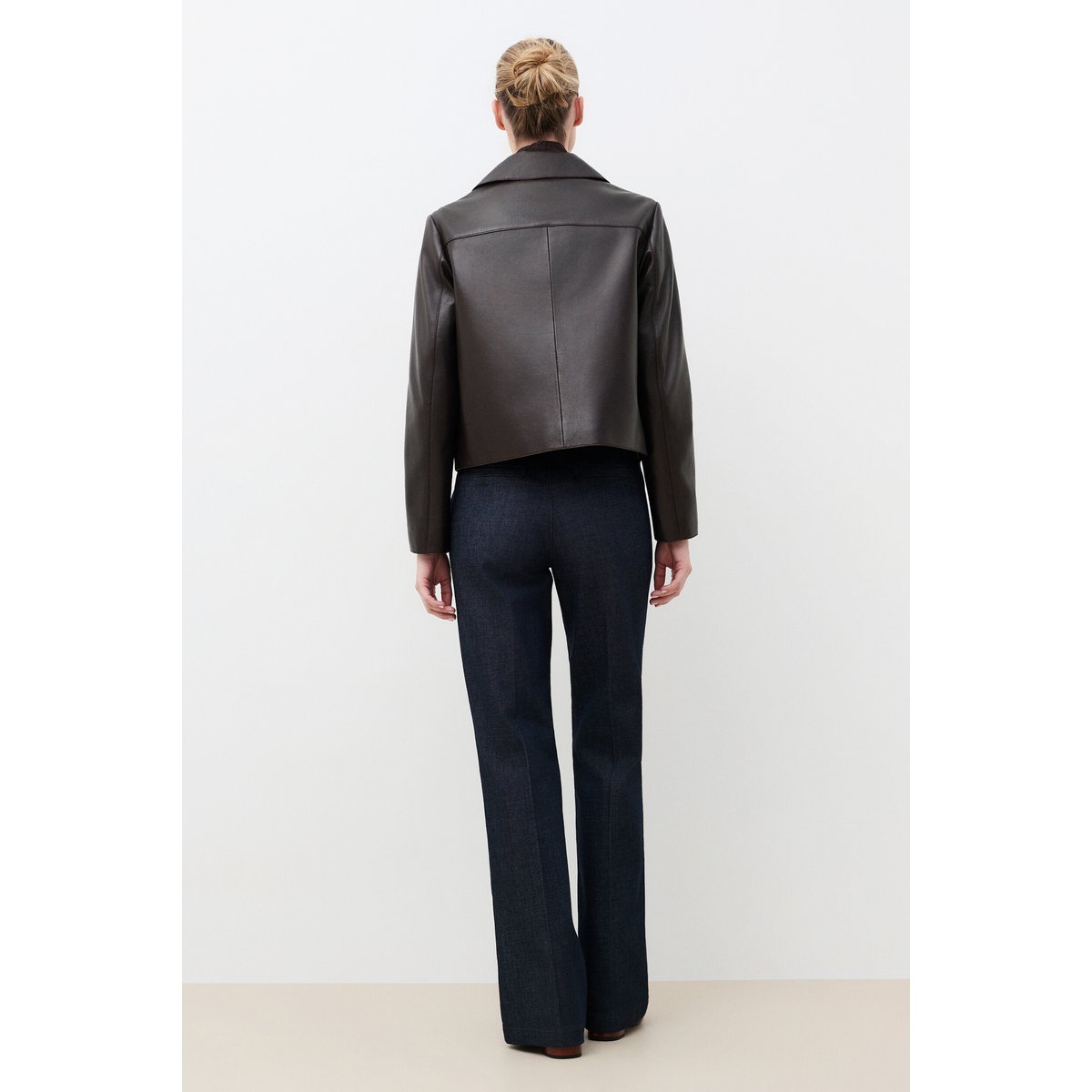 Veste droite en cuir VBRIELLE marron foncé, CAROLL