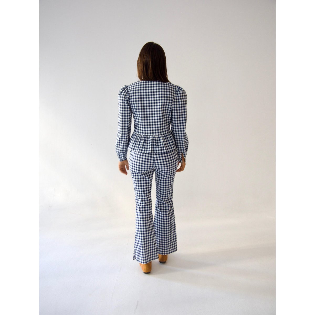 Blouse vichy col carré brandebourgs ROME bleu marine / blanc, MINDTRAVELER