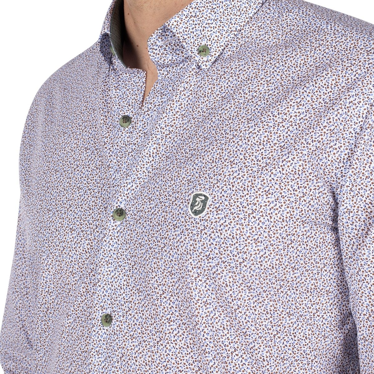 Chemise liberty flower wave blanc x kaki, SHILTON