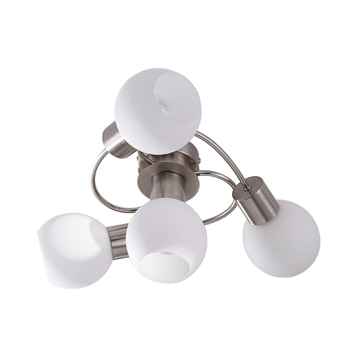 Plafonnier en verre moderne, Ciala blanc, nickel satiné, LINDBY