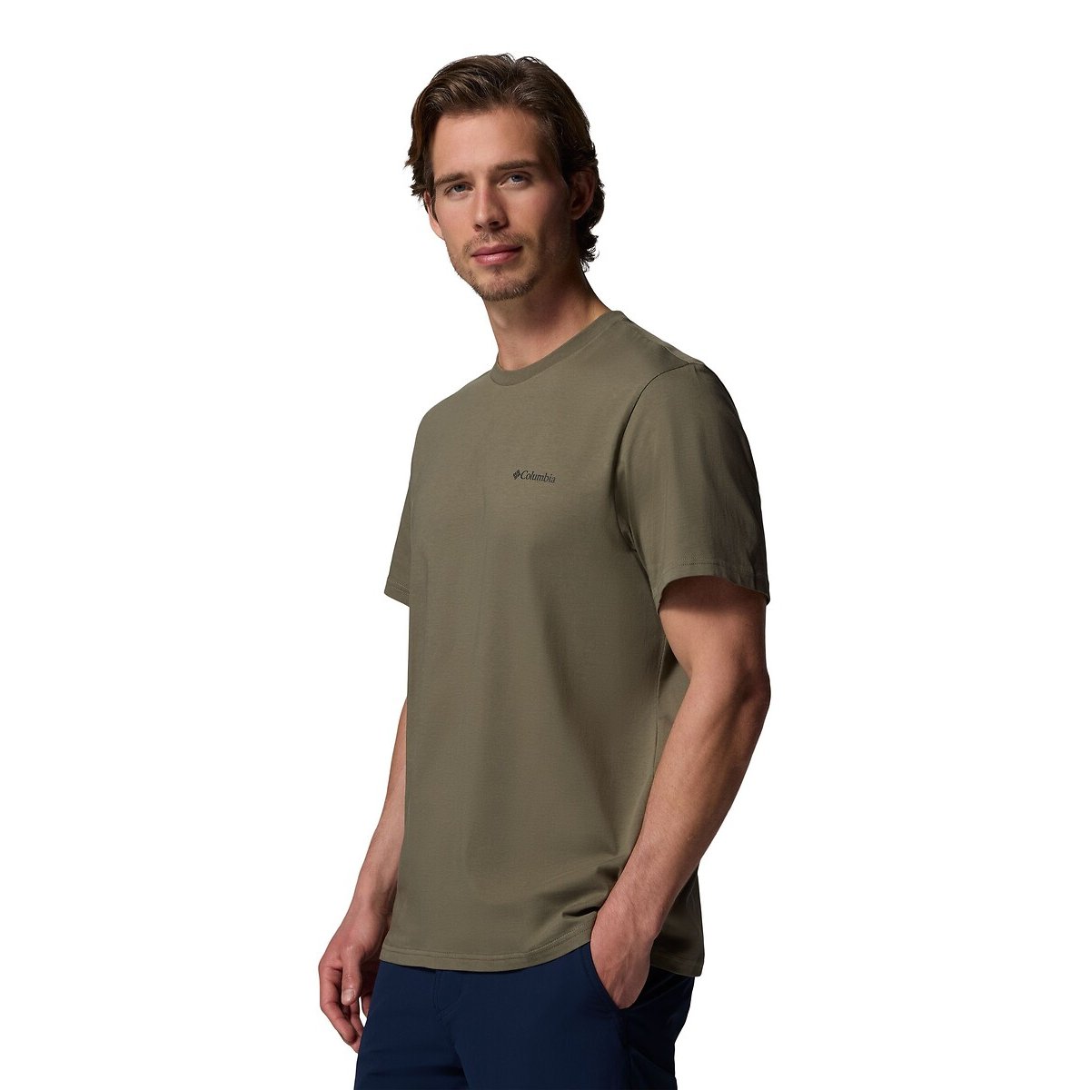 T-shirt a maniche corte con logo essenziale sul petto kaki, COLUMBIA