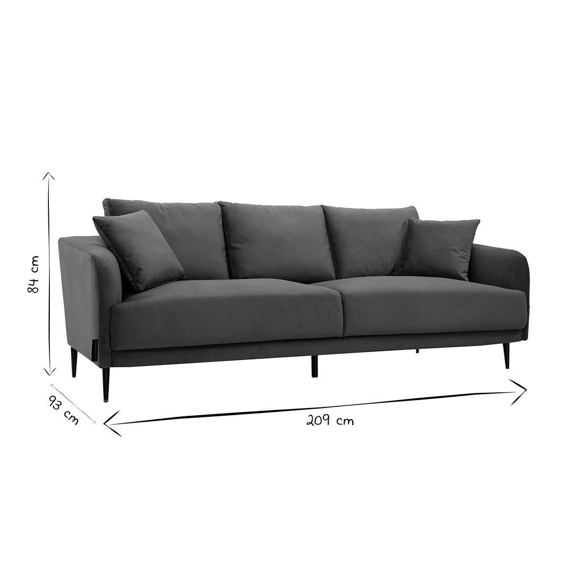 Canapé design 3 places en tissu velours JERRY bleu, MILIBOO