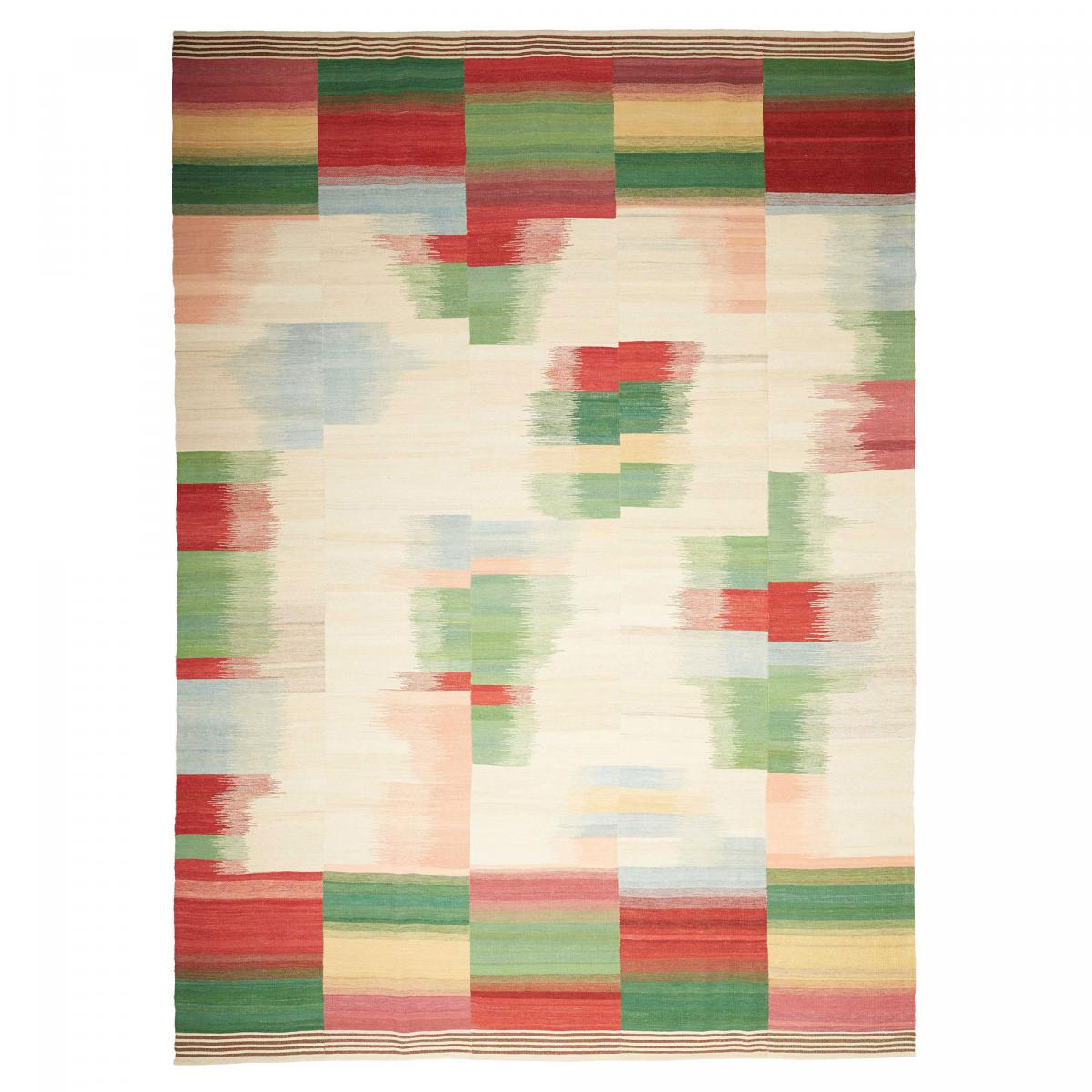 Authentique tapis d'Orient kilim fait main en laine A 6 vert, rouge, jaune, UN AMOUR DE TAPIS