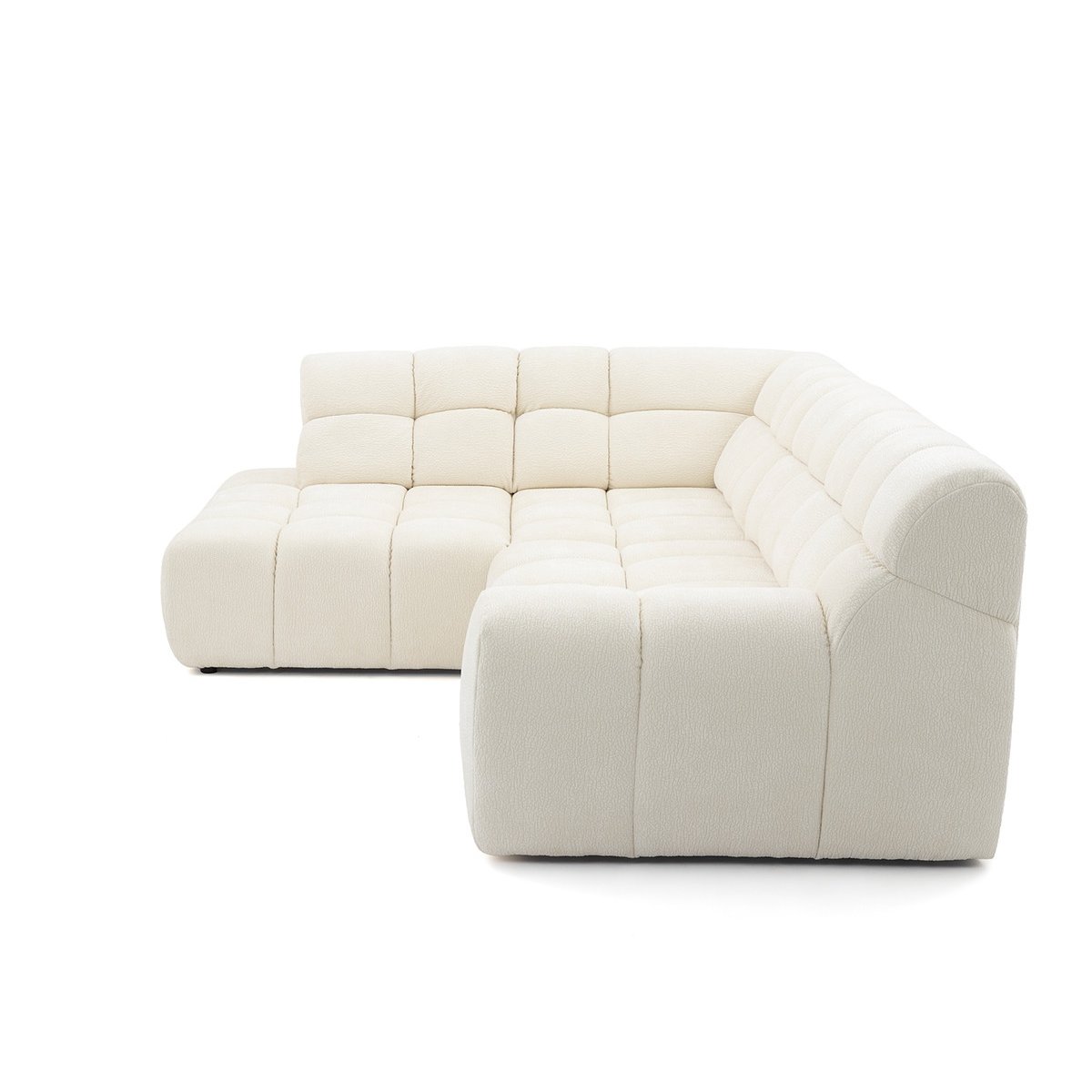 Canapé d'angle convertible 4 places en tissu chenille, ANDRE blanc, BOBOCHIC