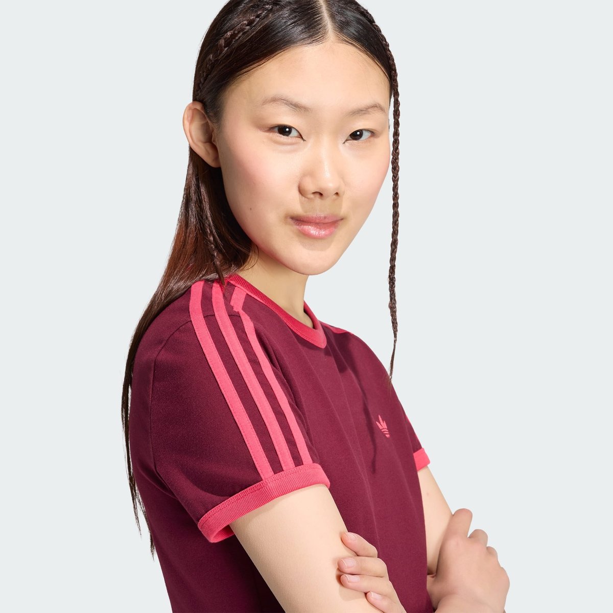 T-Shirt Slim 3 Stripes T-Shirt Slim 3 Stripes maroon / power pink, adidas Originals