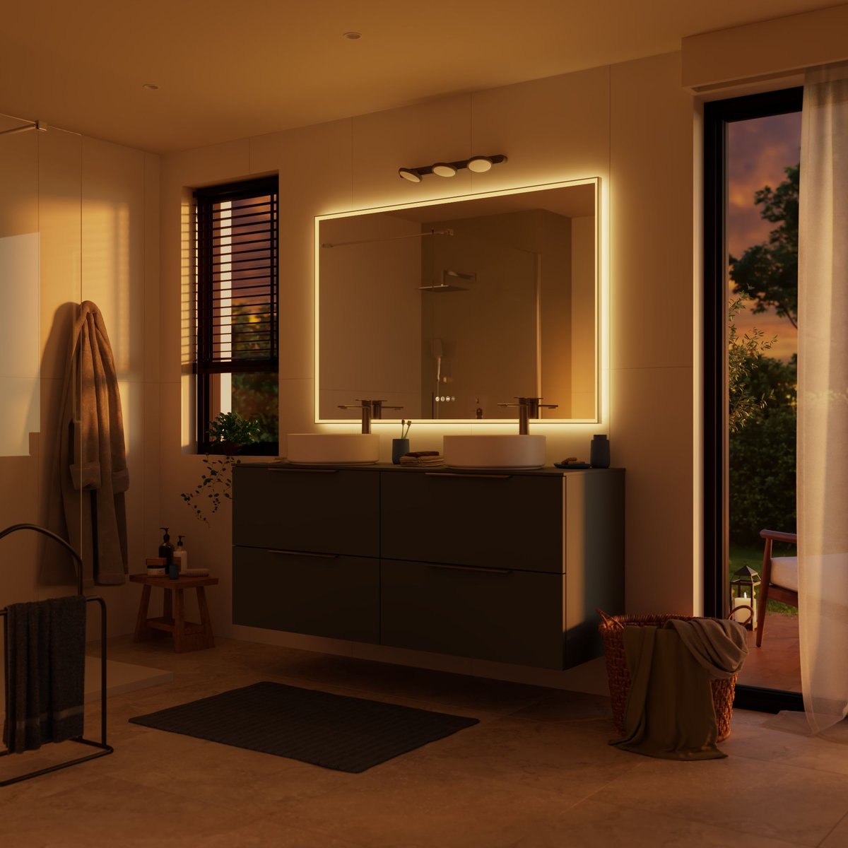 Miroir lumineux cadre chromé, NEO FRAME argent, SENSEA