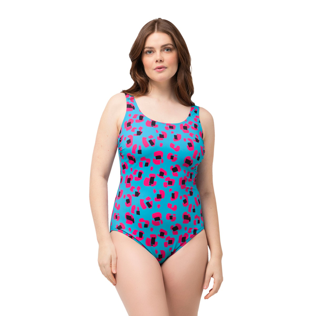 Maillot de bain à imprimé fluo et fronces bleu turquoise, ULLA POPKEN