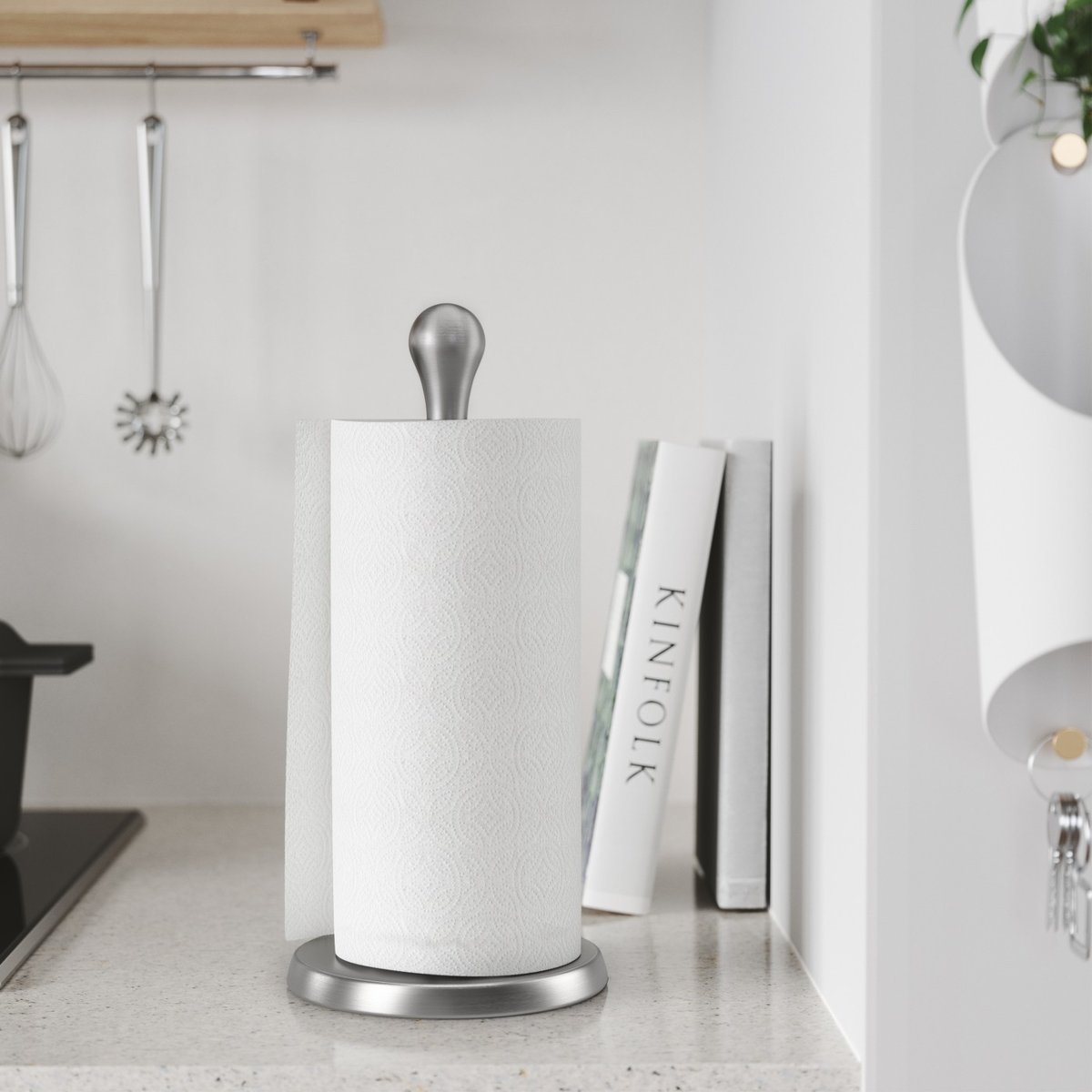 Porte essuie-tout utilisable d'une main Tug argent, UMBRA
