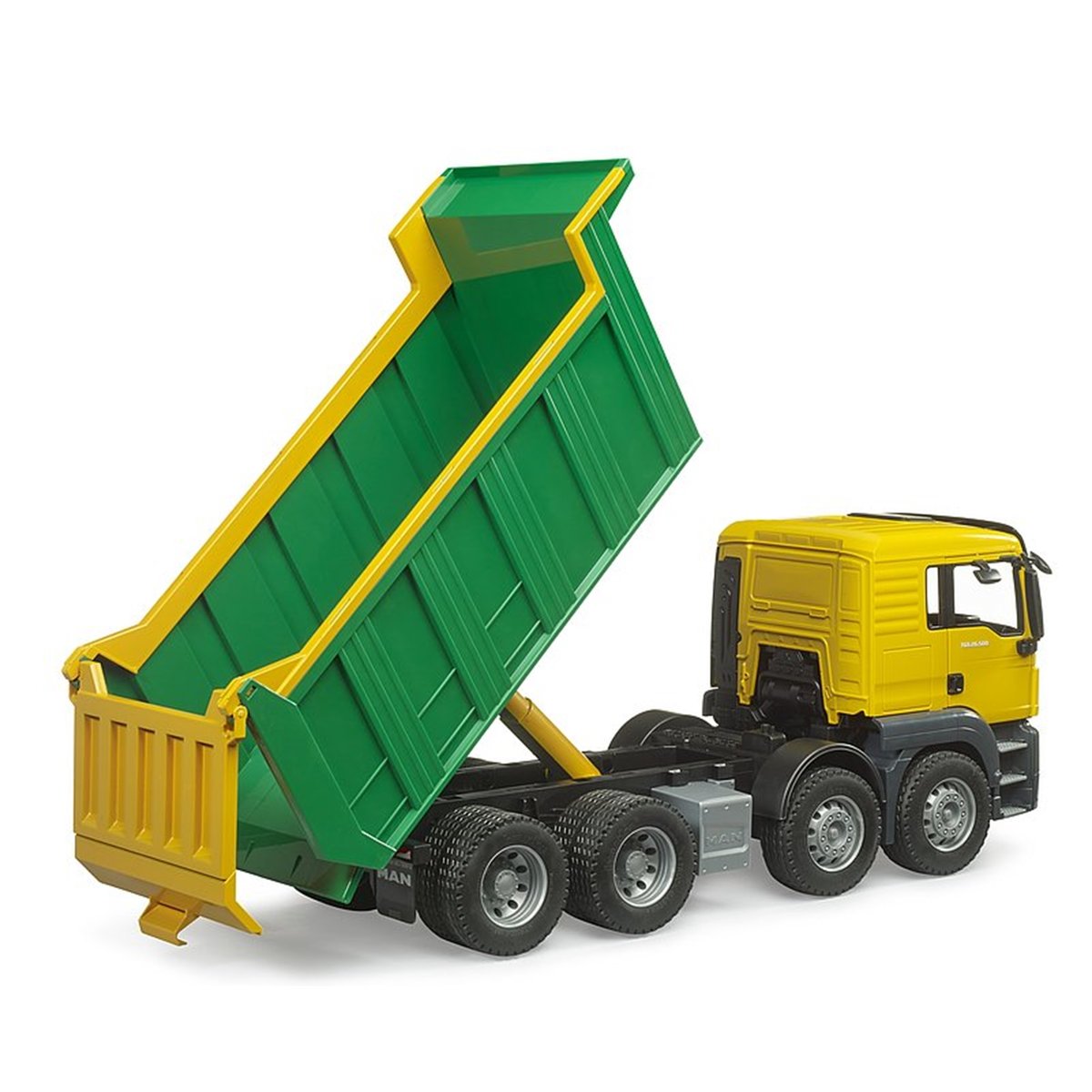 Camion à benne basculante MAN TGS jaune et vert, BRUDER