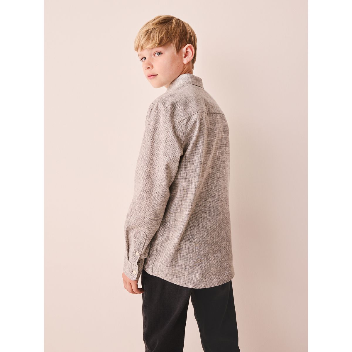 Chemise texturée à manches longues vérification micro-neutre neutre, NEXT