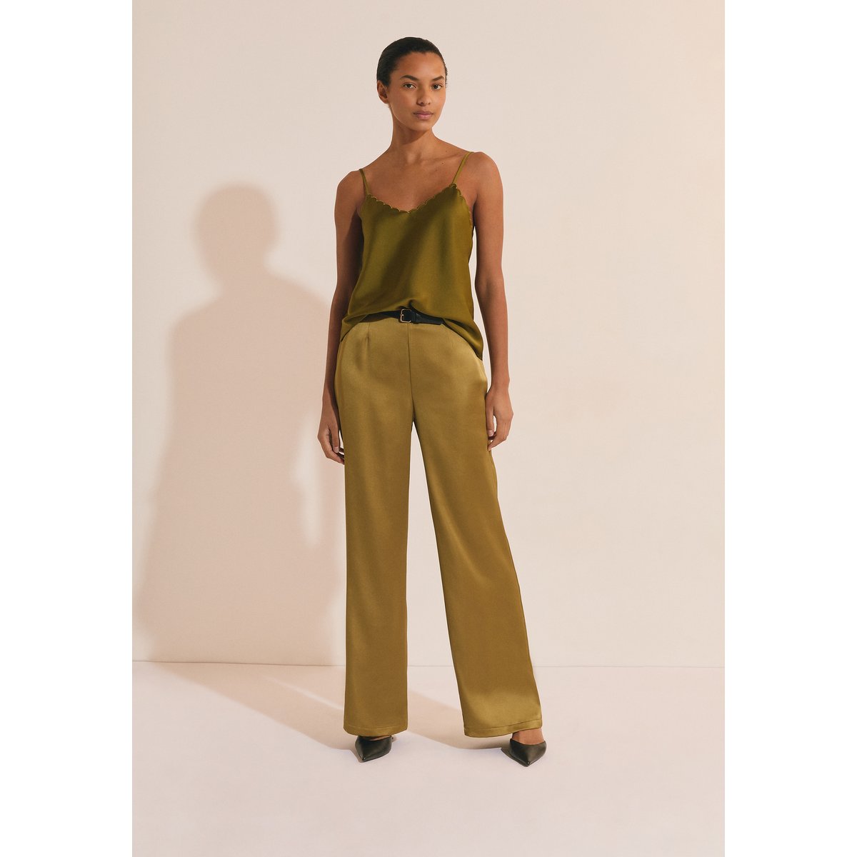 Pantalon droit satiné A PALMA vert, ETAM