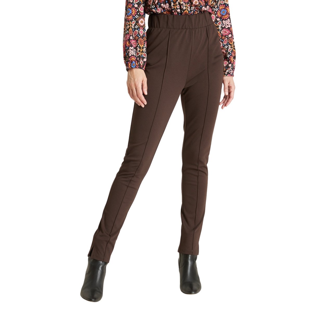 Pantalon droit élastiqué en maille milan chocolat, DAXON