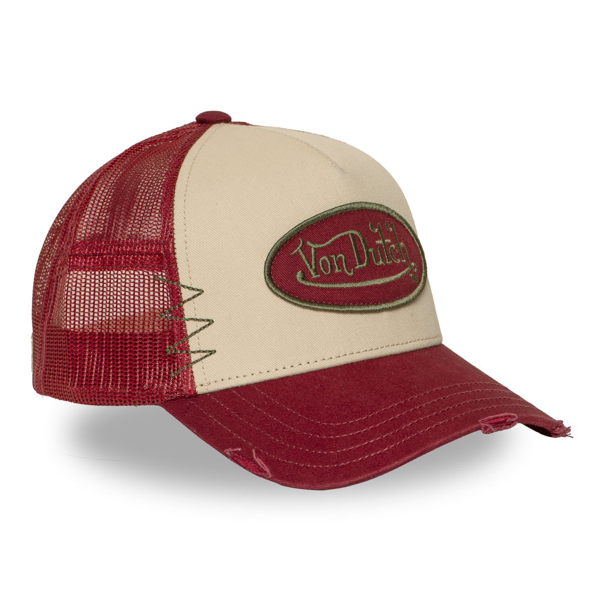Casquette trucker USED beige/rouge/kaki foncé, VON DUTCH