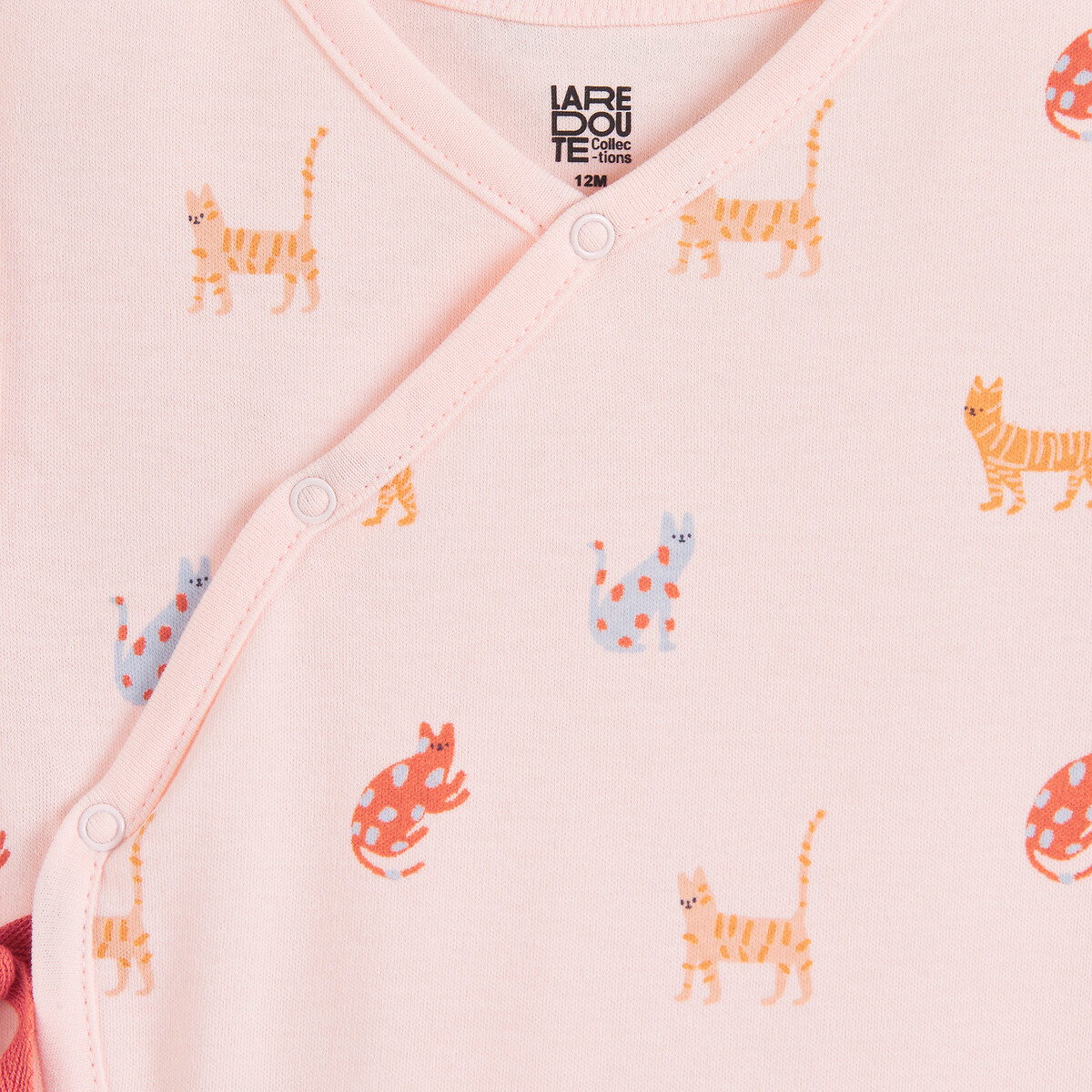 Set van 2 1-delige pyjama's, katoen, kattenprint roze+kastanje, LA REDOUTE COLLECTIONS