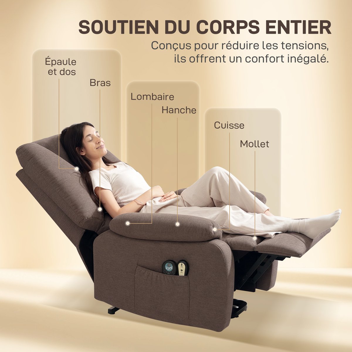 Fauteuil releveur multifonctionnel Lin (100% marron, HOMCOM