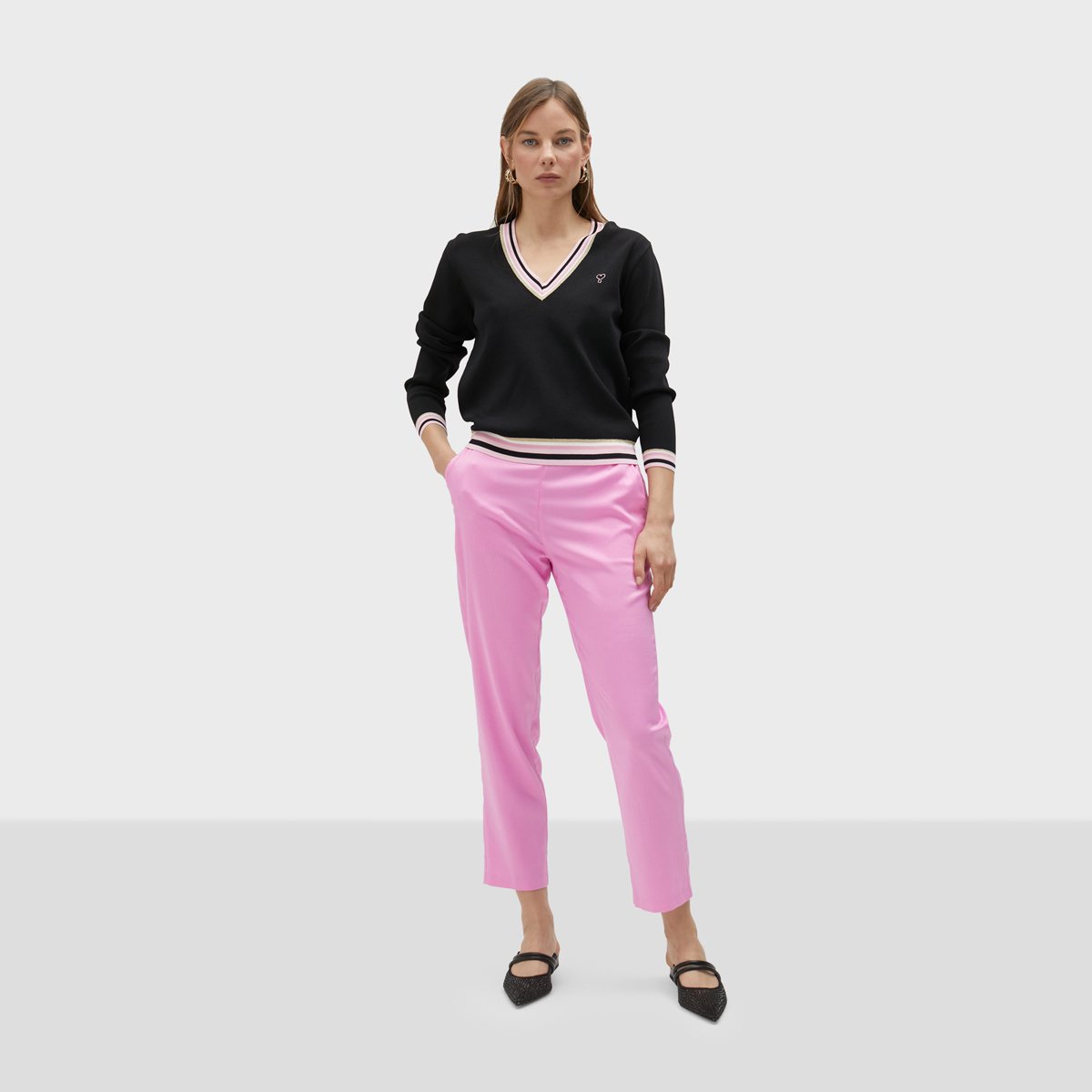 Pantalon droit longueur cheville à taille élastiquée rose, LOLA CASADEMUNT