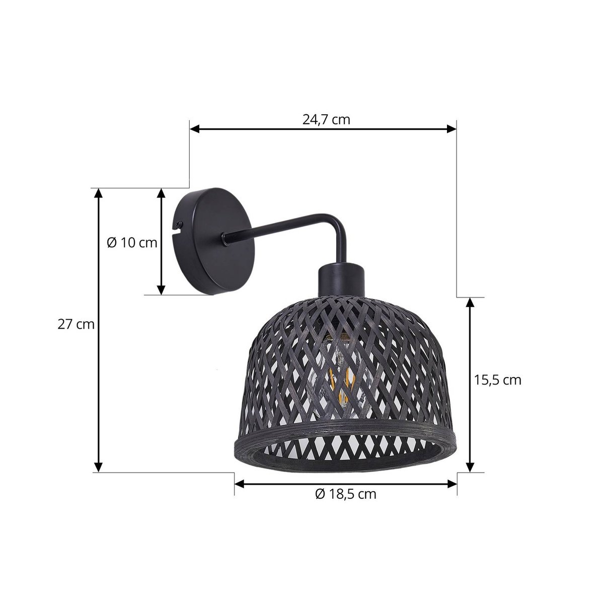 Applique en bambou moderne, Eskil noir, LINDBY