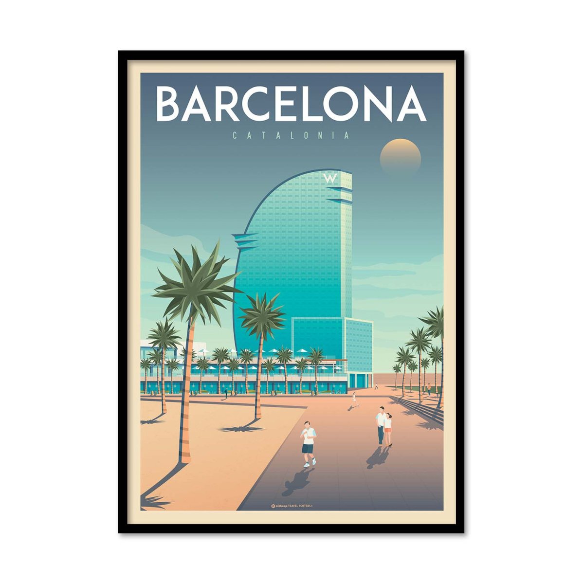 Affiche d’art et cadre noir 30 x 40 cm - Barcelona W Hotel - Olahoop Travel Posters affiche d'art avec cadre bois noir, WALL EDITIONS